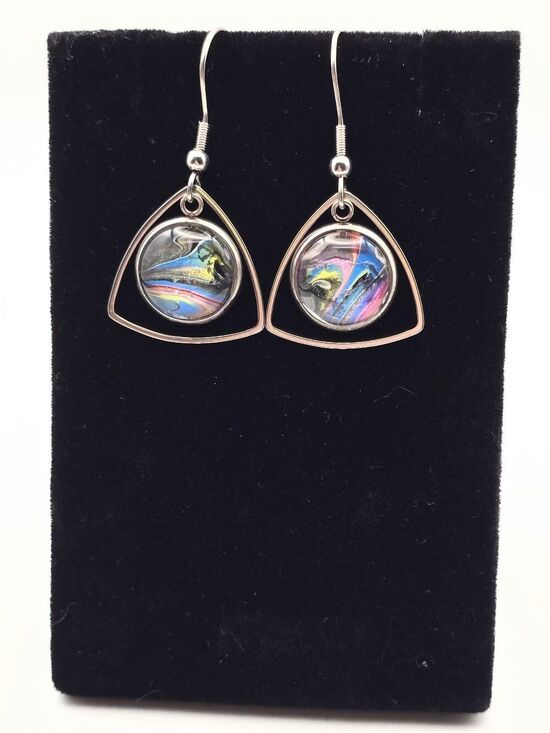 @colorkitty creations Jewelry - Handmade Multicolor Glass Drop Earrings with Silver-Tone Frame